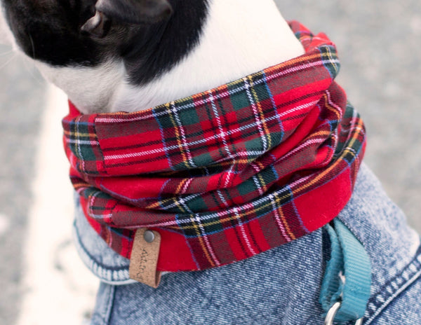 Christmas Plaid Flannel Infinity Dog Scarf