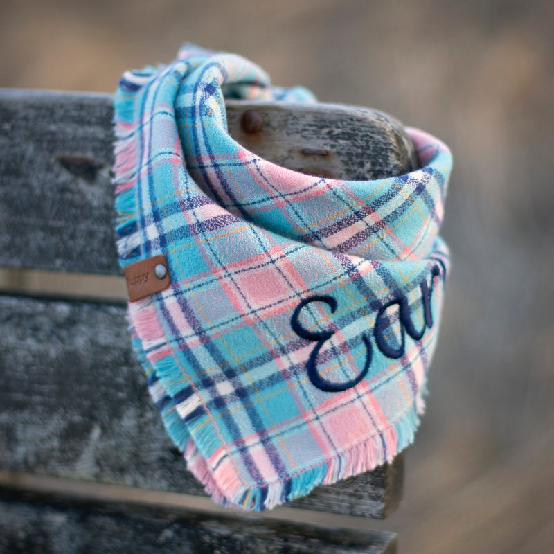 Blue Pink Blush Navy Flannel Pet Bandannas