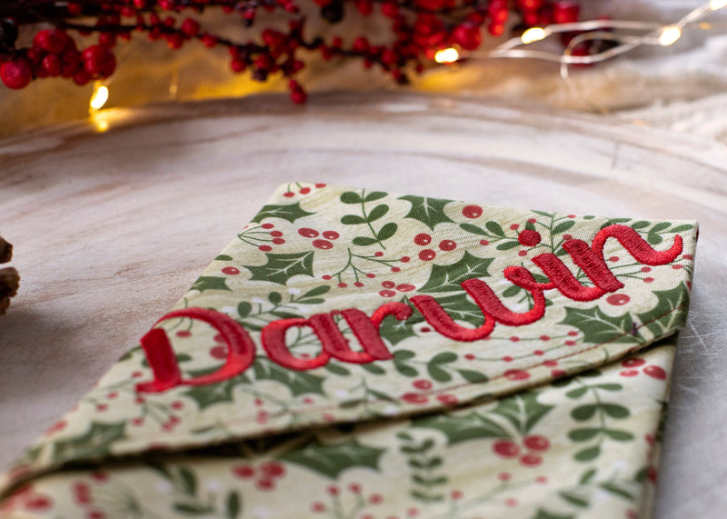 Personalized Holly Berry Floral Christmas Dog Bandana