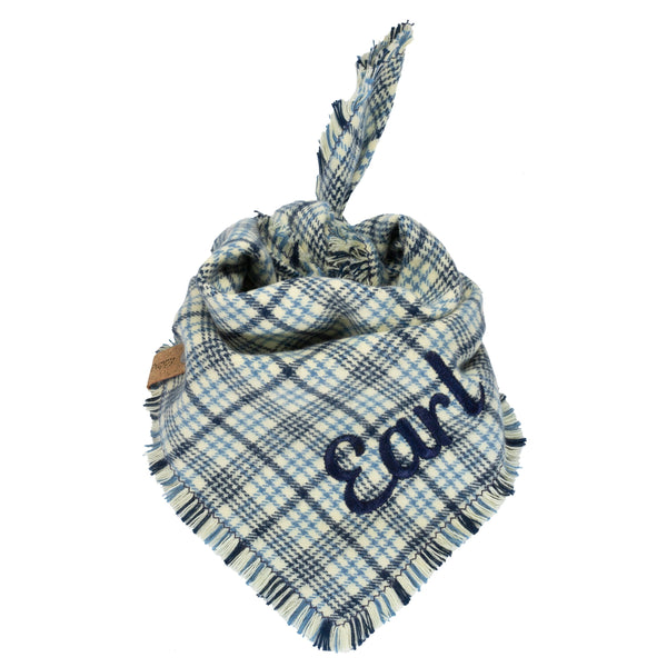 Cream Navy Blue Plaid Dog Scarf