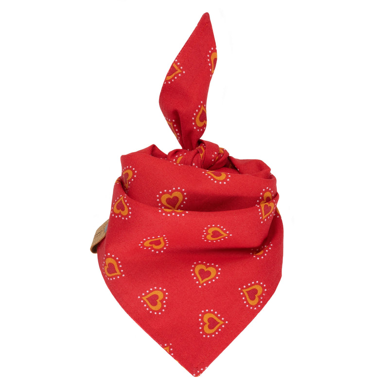 Valentine's Day Dog Scarf, Holiday Puppy Bandana, Red Orange Hearts Love Pet Kerchief, Valentine Gift for Dogs, Personalized Doggie Scarves